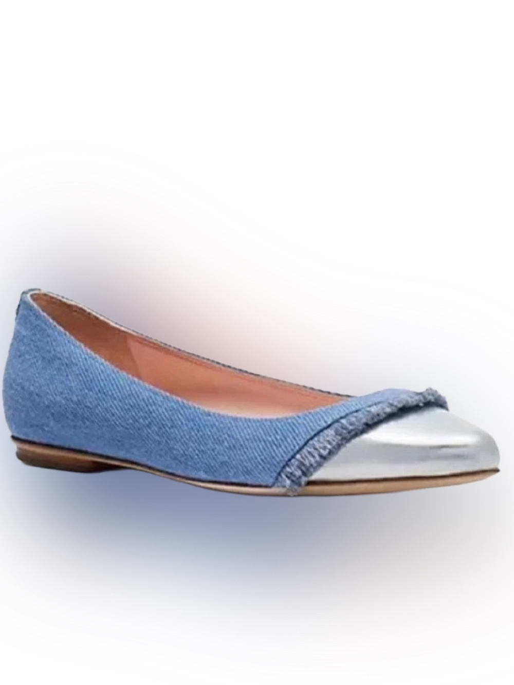 Kate Spade New York Nelly Flats Washed Denim Metallic Silver Sz 8.5 NIB